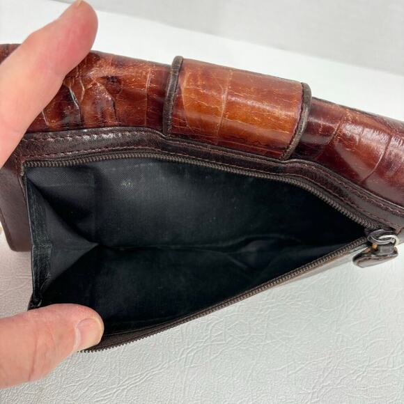 Brighton Wallet Brown Reptile Embossed Leather Floating Heart Folding Checkbook - Picture 3 of 9